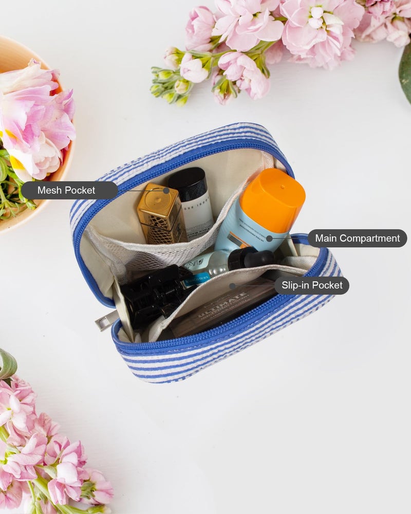 KOTORA Personalized Birthday Gifts for Women Teacher, Initial Cute Cosmetic Makeup Bag Pouch Case Travel Toiletry Make Up Bag for Women Wife Gifts Idea (Blue, M) - Image 3