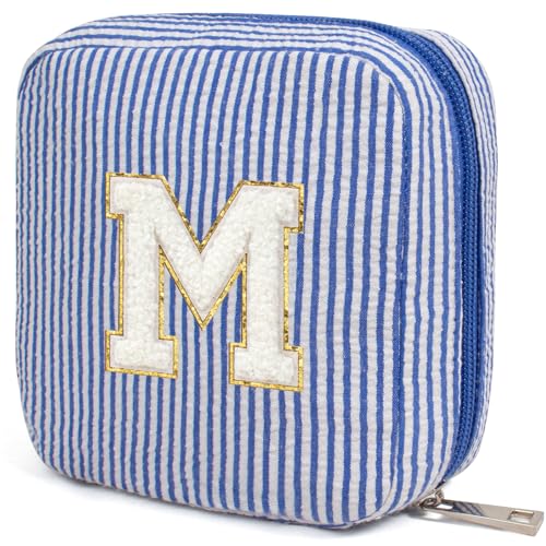 KOTORA Personalized Birthday Gifts for Women Teacher, Initial Cute Cosmetic Makeup Bag Pouch Case Travel Toiletry Make Up Bag for Women Wife Gifts Idea (Blue, M) - Image 1