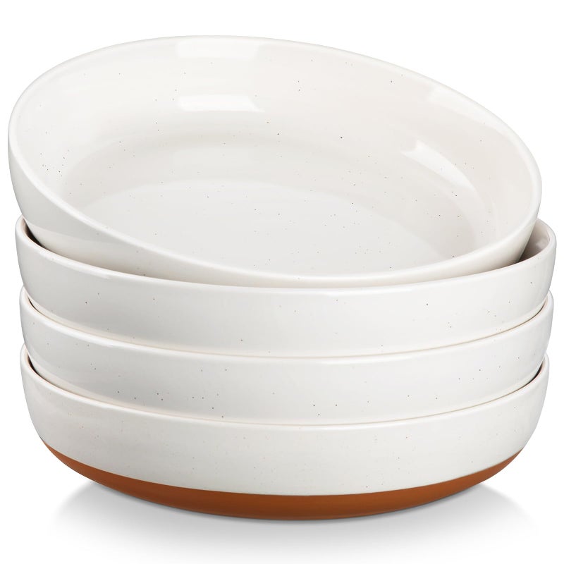 MALACASA 48 OZ Pasta Bowls Set of 4  Large Salad Bowls Serving Bowls for Kitchen  Ceramic Soup Bowls Pasta Plates for Dinner  Microwave Dishwasher Safe  Khaki White Series TARA - Image 1