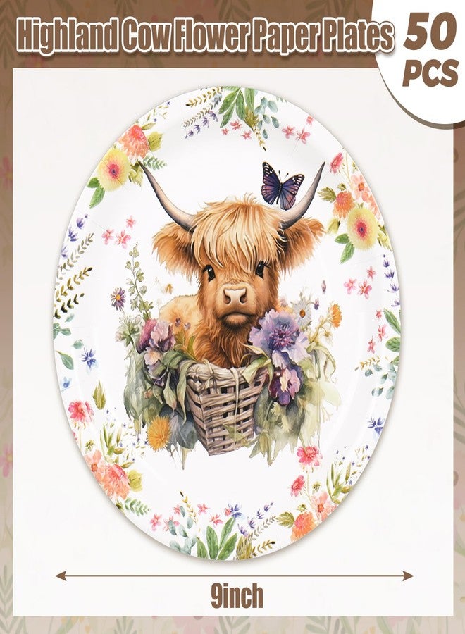 JarThenaAMCS صحون ورقية بقرة مرتفعة 50 قطعة من جارثينا، صحون قابلة للتصرف لتزيين طاولة حفلات الربيع والصيف - Image 2