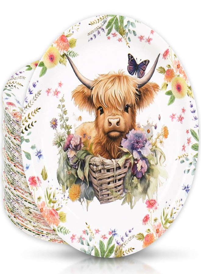 JarThenaAMCS صحون ورقية بقرة مرتفعة 50 قطعة من جارثينا، صحون قابلة للتصرف لتزيين طاولة حفلات الربيع والصيف - Image 1