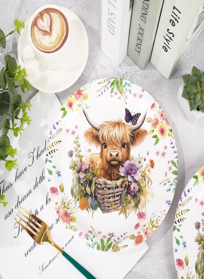 JarThenaAMCS صحون ورقية بقرة مرتفعة 50 قطعة من جارثينا، صحون قابلة للتصرف لتزيين طاولة حفلات الربيع والصيف - Image 5