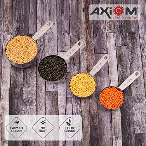 AXIOM Measuring Set of 8 pcs Stainless_Steel Professional Quality for Baking, Cooking, 4 Stackable Measuring Cups and 4 Stackable Measuring Spoons with Measurement Engraving Handle - Image 2