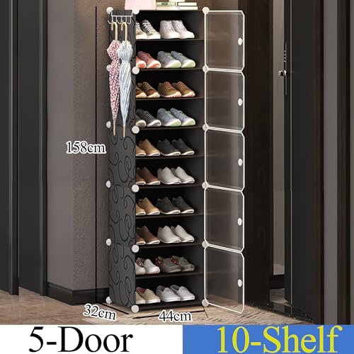 AYSIS 𝟏𝟎 𝐒𝐡𝐞𝐥𝐟 DIY Shoe Rack Box Organizer | Multi-Purpose Plastic Shoe Rack for Home | Home Storage Shoe Rack with Door for Entryway, Chappal Slipper Sandals Shoe Stand【Black, 10-Shelf-5-Door】 - Image 2