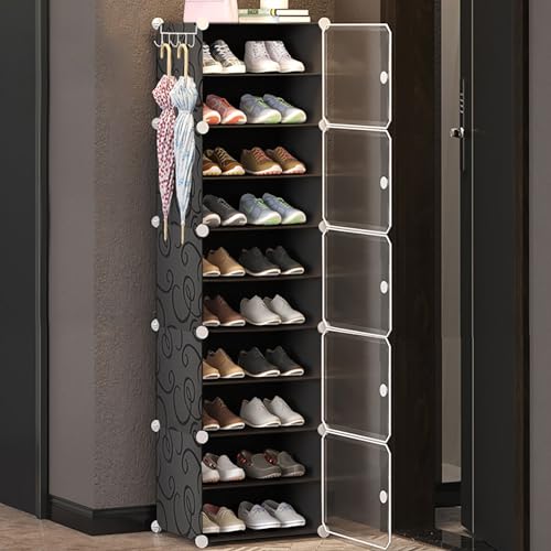 AYSIS 𝟏𝟎 𝐒𝐡𝐞𝐥𝐟 DIY Shoe Rack Box Organizer | Multi-Purpose Plastic Shoe Rack for Home | Home Storage Shoe Rack with Door for Entryway, Chappal Slipper Sandals Shoe Stand【Black, 10-Shelf-5-Door】 - Image 1
