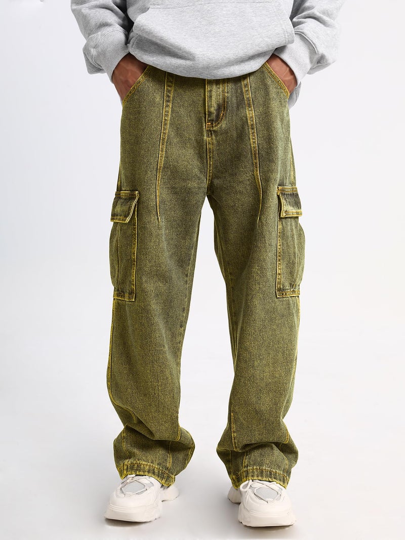 FantasyGears Mens Baggy Jeans for Men Women Y2k Skater Vintage Plain Pants Multiple Pockets Casual Wide Leg Loose Fit Cargo Denim Jeans Orange - Image 4