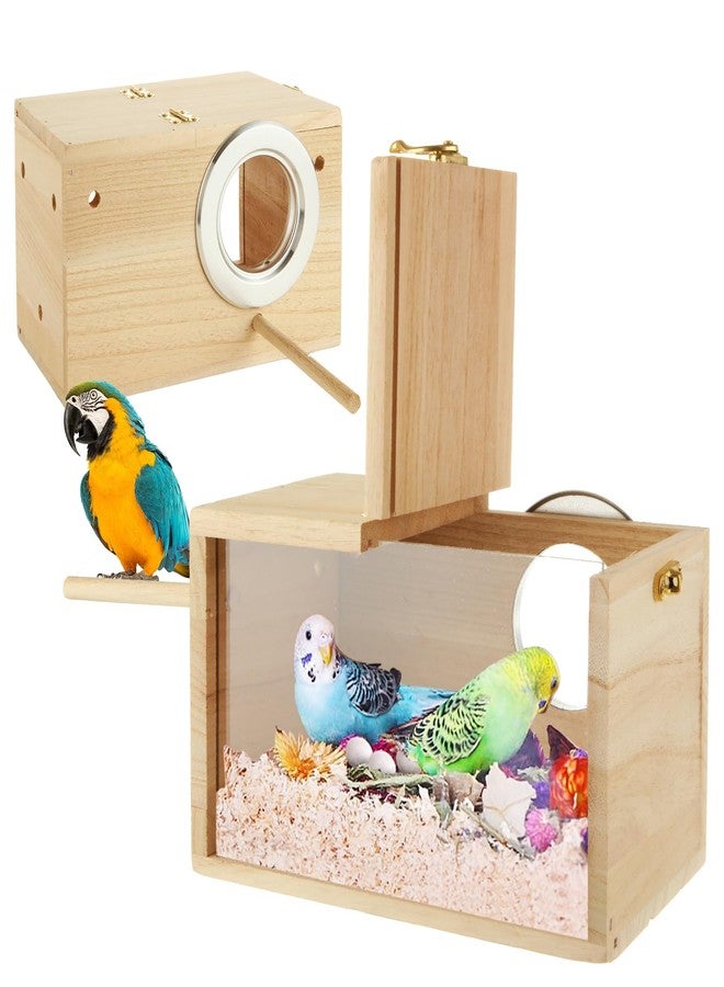 QTLCOHD 2 Pack Parakeet Nesting Box, Natural Wood Breeding Box with Transparent Acrylic Window, Bird Nesting Box for Parakeets, Lovebird, Cockatiels, Conure - Image 1