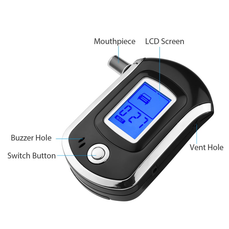 Portable Alcohol Tester 0.05% BAC Dual Alarm - Advanced Flat Sensor Quick Accurate Result Breathalyzer with 6 Mouthpieces LCD Blue Backlight for Personal & Family On-the-go Use - Image 4