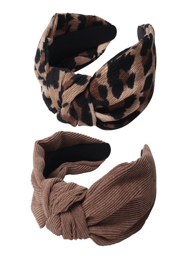 Cuizhiyu 2PK Leopard Print Knotted Headbands for Women Cute Wide Top Knot Headband Fashion Corduroy Knot Headband Leopard Hair Accessories - Image 1