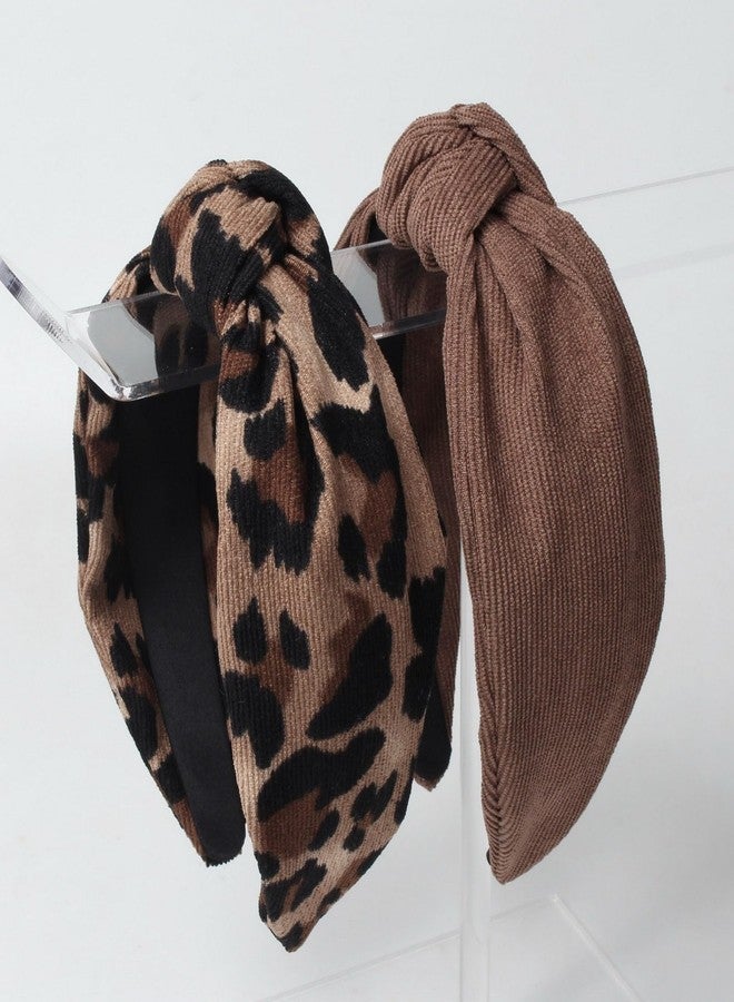 Cuizhiyu 2PK Leopard Print Knotted Headbands for Women Cute Wide Top Knot Headband Fashion Corduroy Knot Headband Leopard Hair Accessories - Image 2
