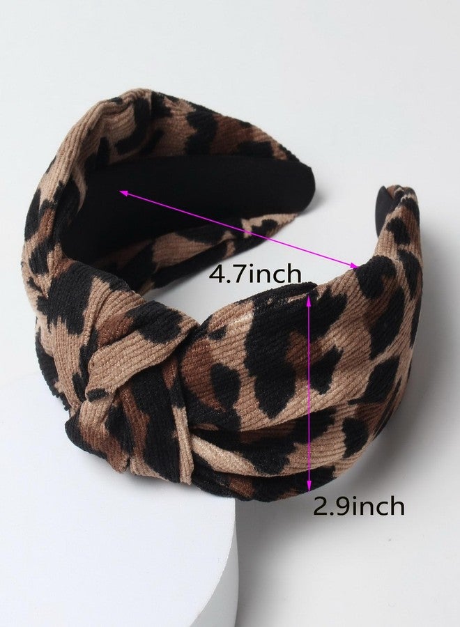 Cuizhiyu 2PK Leopard Print Knotted Headbands for Women Cute Wide Top Knot Headband Fashion Corduroy Knot Headband Leopard Hair Accessories - Image 3