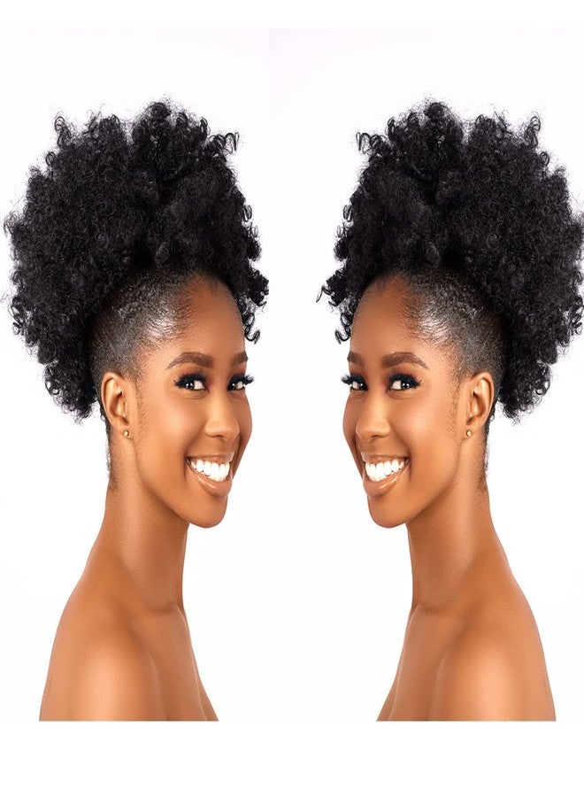 CECINILL Afro Puff kinky curly Drawstring Ponytail Extension for Women Synthetic Short Afro Kinkys Curly Afro Bun Extension Hairpieces Updo Hair Extensions with Two Clips(1B) - Image 3