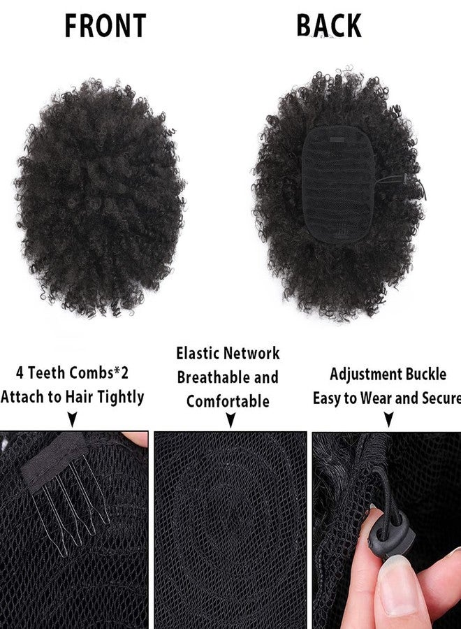CECINILL Afro Puff kinky curly Drawstring Ponytail Extension for Women Synthetic Short Afro Kinkys Curly Afro Bun Extension Hairpieces Updo Hair Extensions with Two Clips(1B) - Image 4