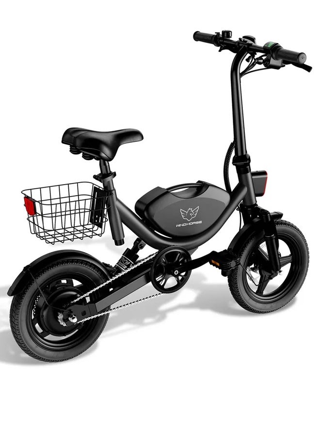 Wind Horse - Foldable Electric Bike for Adults 500W Brushless Hub Motor, 35 KMH Max Speed, 19-35 KM Range with 36V 8AH Battery, 14 Inches Tires with Dual Suspension and Disc Brakes, Lightweight Carbon Alloy Frame, Urban Commuter E-Bike with Basket for Easy Storage and Transport - Image 1