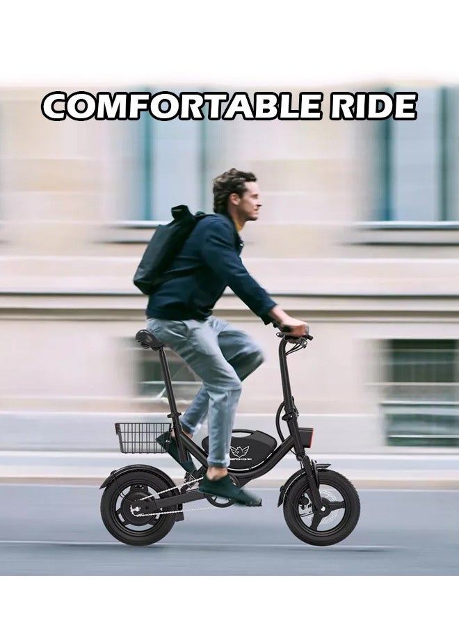 Wind Horse - Foldable Electric Bike for Adults 500W Brushless Hub Motor, 35 KMH Max Speed, 19-35 KM Range with 36V 8AH Battery, 14 Inches Tires with Dual Suspension and Disc Brakes, Lightweight Carbon Alloy Frame, Urban Commuter E-Bike with Basket for Easy Storage and Transport - Image 1