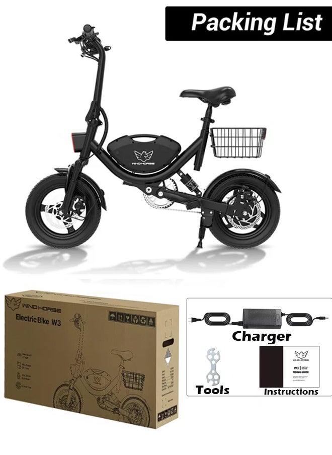 Wind Horse - Foldable Electric Bike for Adults 500W Brushless Hub Motor, 35 KMH Max Speed, 19-35 KM Range with 36V 8AH Battery, 14 Inches Tires with Dual Suspension and Disc Brakes, Lightweight Carbon Alloy Frame, Urban Commuter E-Bike with Basket for Easy Storage and Transport - Image 1