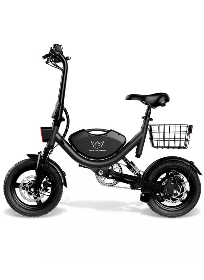 Wind Horse - Foldable Electric Bike for Adults 500W Brushless Hub Motor, 35 KMH Max Speed, 19-35 KM Range with 36V 8AH Battery, 14 Inches Tires with Dual Suspension and Disc Brakes, Lightweight Carbon Alloy Frame, Urban Commuter E-Bike with Basket for Easy Storage and Transport - Image 1