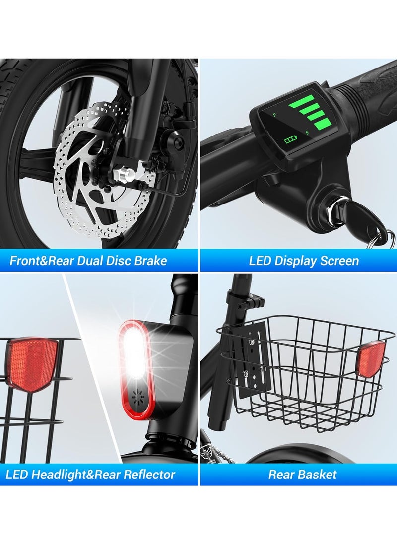 Wind Horse - Foldable Electric Bike for Adults 500W Brushless Hub Motor, 35 KMH Max Speed, 19-35 KM Range with 36V 8AH Battery, 14 Inches Tires with Dual Suspension and Disc Brakes, Lightweight Carbon Alloy Frame, Urban Commuter E-Bike with Basket for Easy Storage and Transport - Image 1