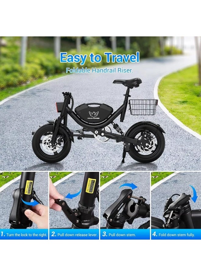 Wind Horse - Foldable Electric Bike for Adults 500W Brushless Hub Motor, 35 KMH Max Speed, 19-35 KM Range with 36V 8AH Battery, 14 Inches Tires with Dual Suspension and Disc Brakes, Lightweight Carbon Alloy Frame, Urban Commuter E-Bike with Basket for Easy Storage and Transport - Image 1