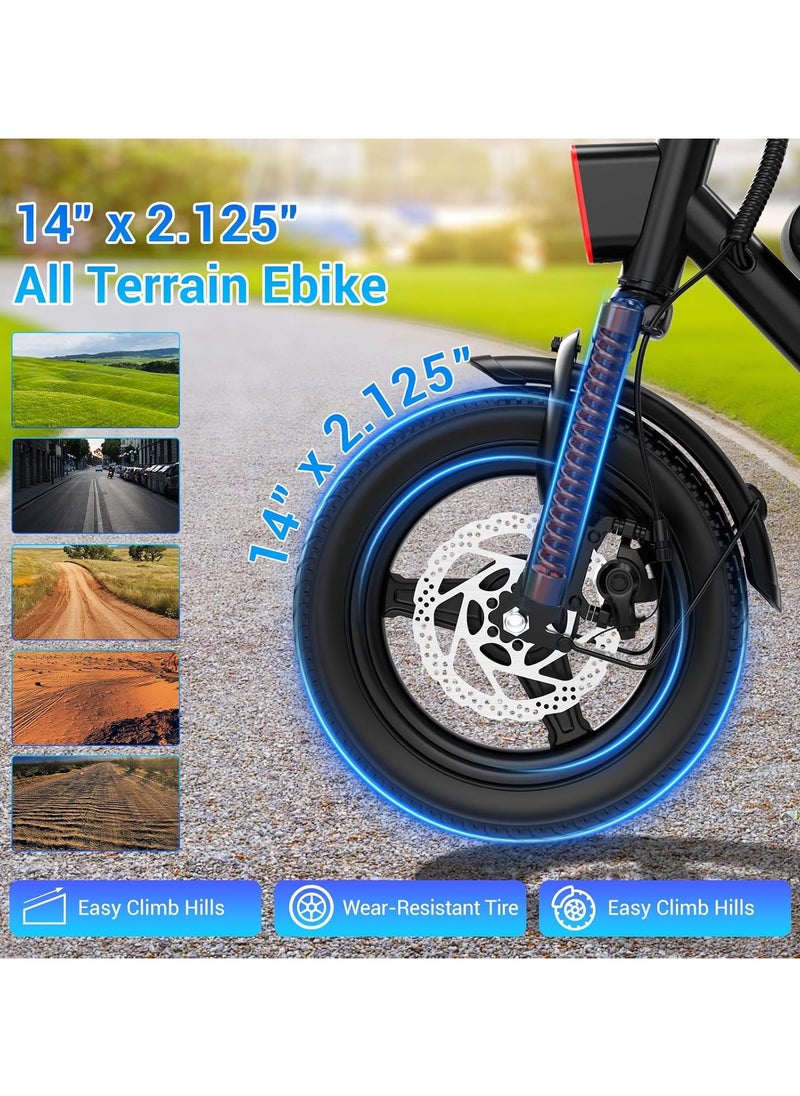 Wind Horse - Foldable Electric Bike for Adults 500W Brushless Hub Motor, 35 KMH Max Speed, 19-35 KM Range with 36V 8AH Battery, 14 Inches Tires with Dual Suspension and Disc Brakes, Lightweight Carbon Alloy Frame, Urban Commuter E-Bike with Basket for Easy Storage and Transport - Image 1