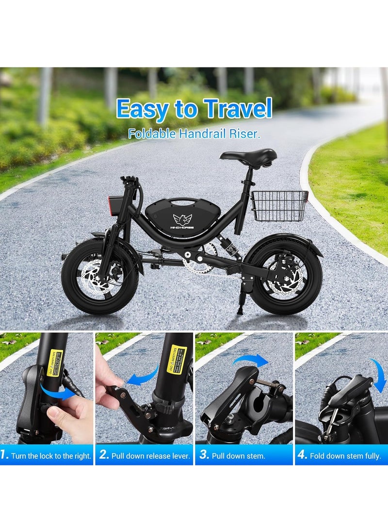Wind Horse - Foldable Electric Bike for Adults 500W Brushless Hub Motor, 35 KMH Max Speed, 19-35 KM Range with 36V 8AH Battery, 14 Inches Tires with Dual Suspension and Disc Brakes, Lightweight Carbon Alloy Frame, Urban Commuter E-Bike with Basket for Easy Storage and Transport - Image 1