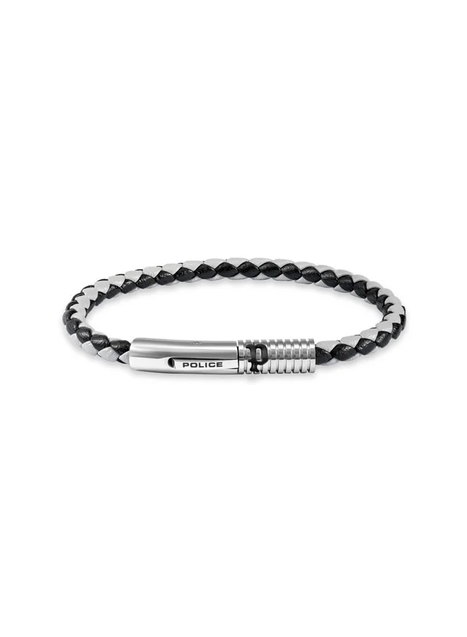 بوليس Modish Black & Grey Leather Straps Bracelet for Men
