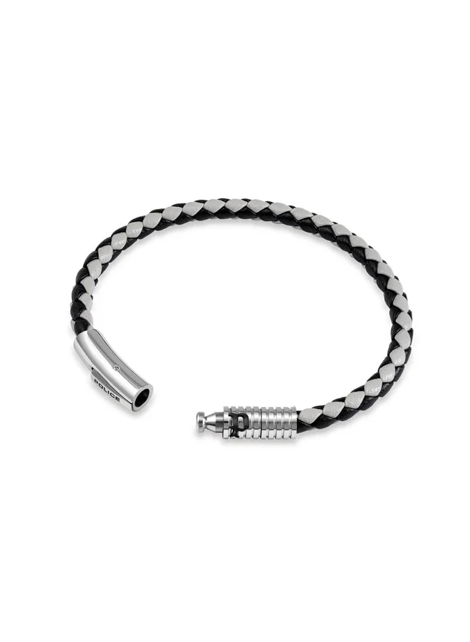 POLICE Modish Black & Grey Leather Straps Bracelet for Men