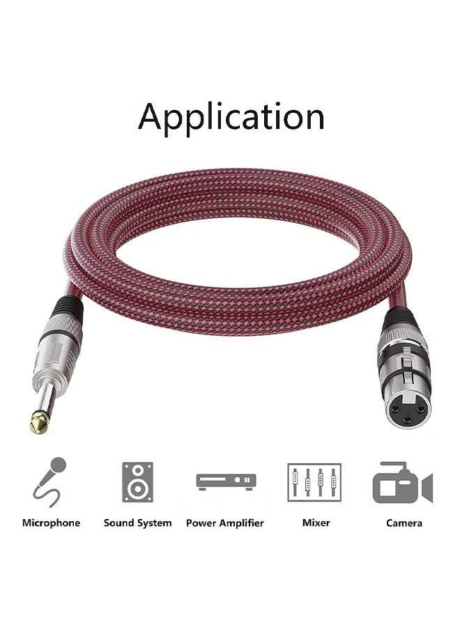 كابل XLR أنثى إلى كابل TS 1/4، كابل ميكروفون مضفر من النايلون، كابل ميكروفون أحادي غير متوازن TS 6.35 مم، كابل ميكروفون شديد التحمل (1 متر) - Image 4