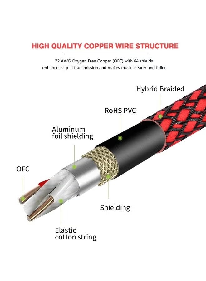 كابل XLR أنثى إلى كابل TS 1/4، كابل ميكروفون مضفر من النايلون، كابل ميكروفون أحادي غير متوازن TS 6.35 مم، كابل ميكروفون شديد التحمل (1 متر) - Image 5