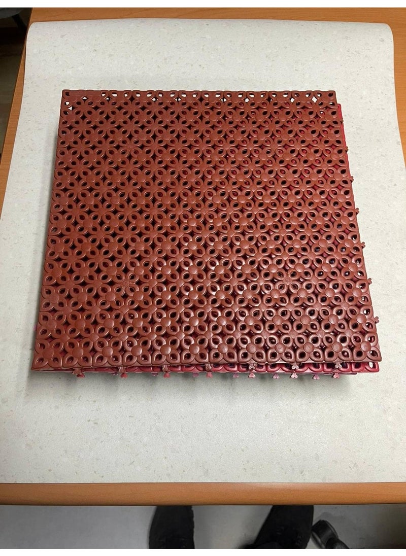 Özbalban - 33 x 33 cm. Interlocking Plastic Mat Floor Tile Rose Pattern Claret Red - Image 1