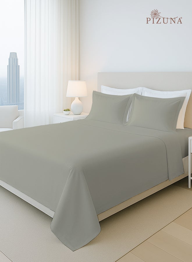 PIZUNA Pure Combed Cotton Bed Sheet Set Queen Size Silver, 400 Thread Count Cozy Luxury 100% Long Staple Cotton Sateen Weave Bedsheets Set (1 Flat Sheet, 1 Fitted Sheet, 2 Pillowcases) - Image 1