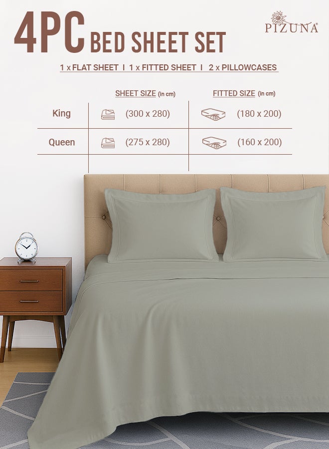 PIZUNA Pure Combed Cotton Bed Sheet Set Queen Size Silver, 400 Thread Count Cozy Luxury 100% Long Staple Cotton Sateen Weave Bedsheets Set (1 Flat Sheet, 1 Fitted Sheet, 2 Pillowcases) - Image 3