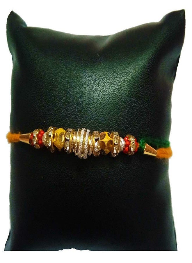 Aahum Magpie Different Pattern Pearl Beads Rudraksha Fabric Rakhi Set with Roli Chawal for Brother Bhaiya Bhabhi (Multicolour) - Pack of 5 Rakhis - Image 4