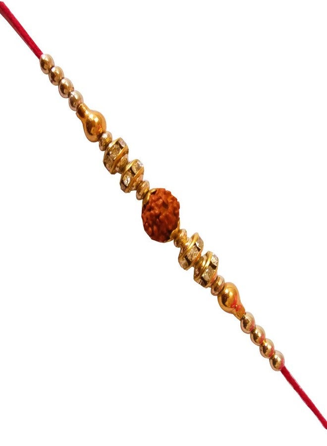 Aahum Magpie Different Pattern Pearl Beads Rudraksha Fabric Rakhi Set with Roli Chawal for Brother Bhaiya Bhabhi (Multicolour) - Pack of 5 Rakhis - Image 3