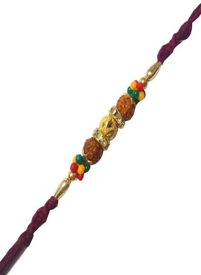 Aahum Magpie Different Pattern Pearl Beads Rudraksha Fabric Rakhi Set with Roli Chawal for Brother Bhaiya Bhabhi (Multicolour) - Pack of 5 Rakhis - Image 5