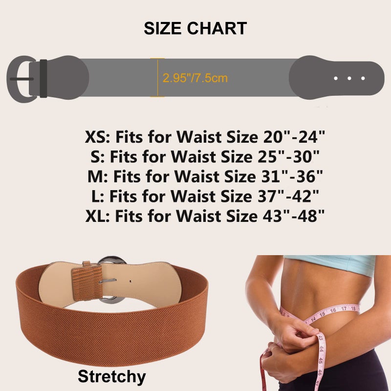 WHIPPY 3 Pack Women Wide Elastic Waist Belt Vintage Stretchy Belt Waistband for Ladies Dresses, Black/Brown/Beige, M - Image 4
