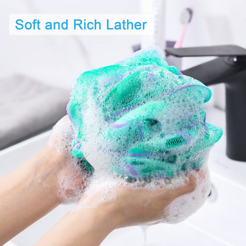 AmazerBath Shower Bath Sponge Shower Loofahs Balls 75g/PCS for Body Wash Bathroom Men Women- Set of 4 Flower Color Sponges - Image 2