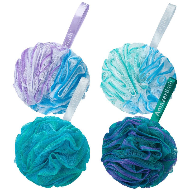 AmazerBath Shower Bath Sponge Shower Loofahs Balls 75g/PCS for Body Wash Bathroom Men Women- Set of 4 Flower Color Sponges - Image 1