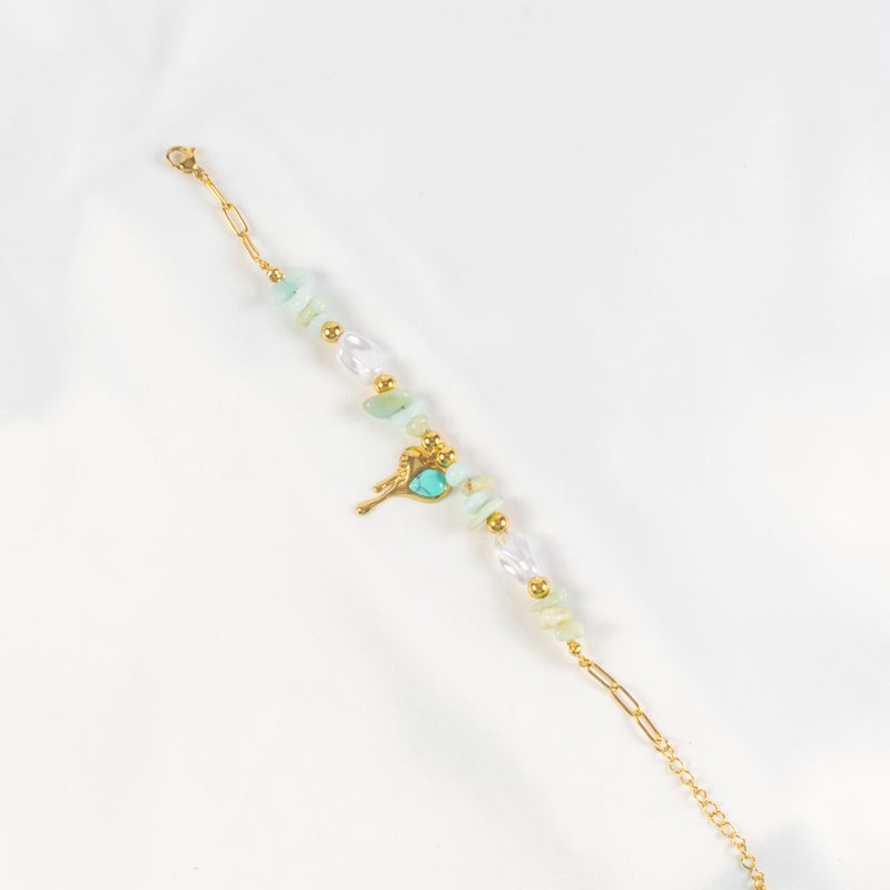 Golden Stainless Steel Bracelet with Heart and Colorful Stones - Image 1