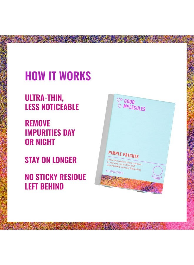 لاصقات حب الشباب من جود موليكلز (60 لاصقة) - لاصقات هيدروكولويدية رقيقة للغاية لإخفاء الرؤوس البيضاء والسوداء والبقع، واستهداف حب الشباب والشوائب - العناية بالبشرة للوجه بالسليلوز والبكتين - Image 3