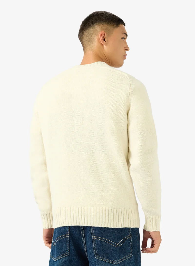 LACOSTE Thick Wool Fuzzy Crew Neck Sweater