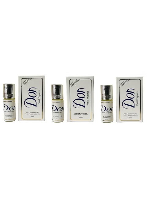 Pack of 3 French Fragrance Roll On Perfume Free From Alcohol - 2.5 ml x 3