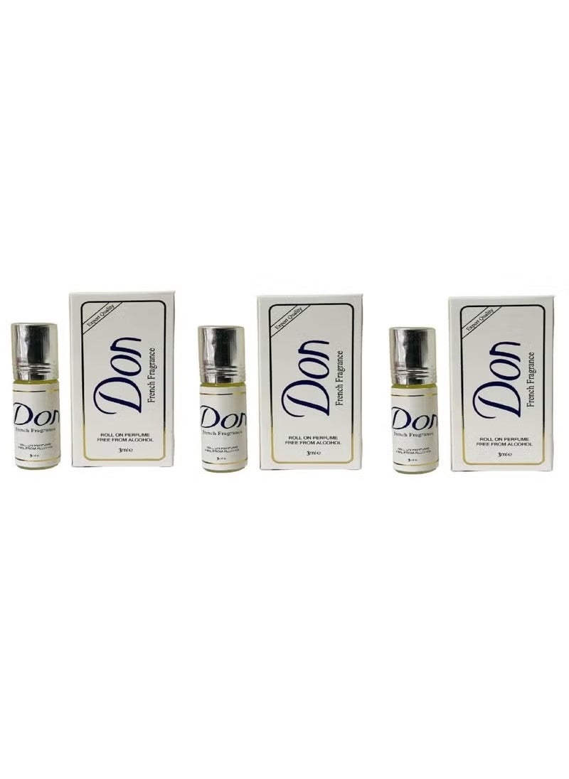 Pack of 3 French Fragrance Roll On Perfume Free From Alcohol - 2.5 ml x 3