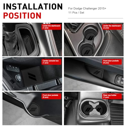 REMOCH for Dodge Challenger Accessories 2015-2024 Custom Fits Cup Holder Insert Anti-dust Mats Door Pocket Center Console Liners(Black Trim) - 11 PCS Set - Image 3