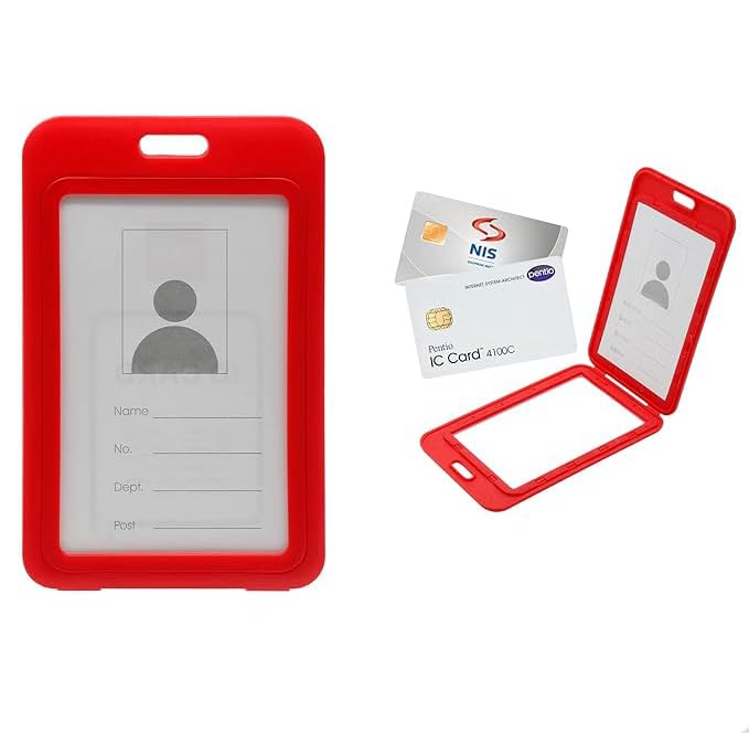 NSSP Plastic ID Card Holder for Office and School use Locking Style Vertical (Red, Pack of 5) - Image 1
