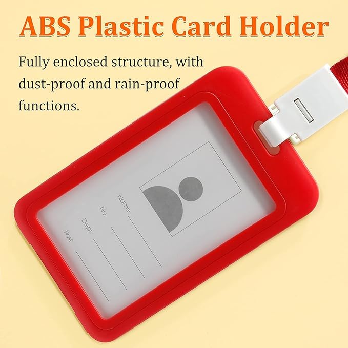 NSSP Plastic ID Card Holder for Office and School use Locking Style Vertical (Red, Pack of 5) - Image 2
