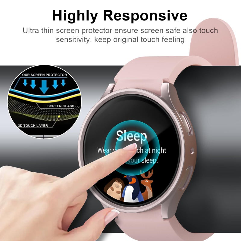 BHARVEST [5+5 Pack] Galaxy Watch 7 40mm Screen Protector, Waterproof Case Protective Cover+Tempered Glass Screen Protector Ultra-Thin Hard PC Guard Bumper for Samsung Galaxy Watch 7 40mm Women - Image 4