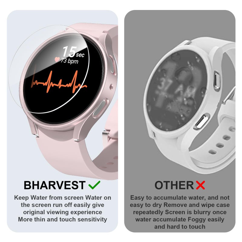 BHARVEST [5+5 Pack] Galaxy Watch 7 40mm Screen Protector, Waterproof Case Protective Cover+Tempered Glass Screen Protector Ultra-Thin Hard PC Guard Bumper for Samsung Galaxy Watch 7 40mm Women - Image 5