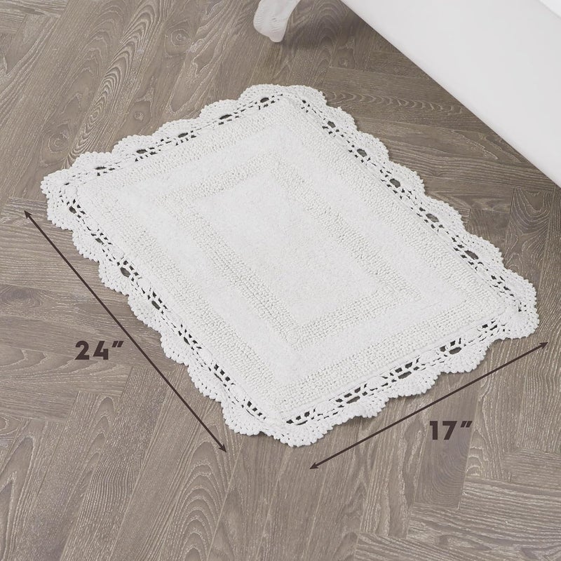 LAURA ASHLEY Crochet Cotton 17x24 in. Bath Rug, Creamy White - Image 2