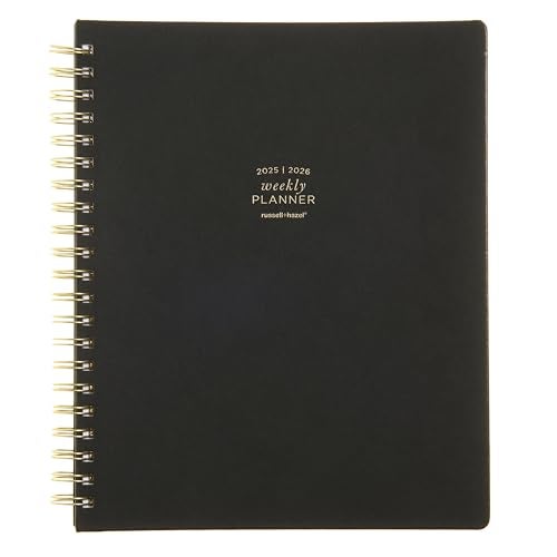 russell+hazel 2025-2026 Planner, Black Vegan Leather Spiral Weekly Planner 2025-2026 with Gold Foil, July 2025-June 2026, 9.1" x 11.2", 15 Monthly and 52 Weekly Spreads, 1-Count - Image 1